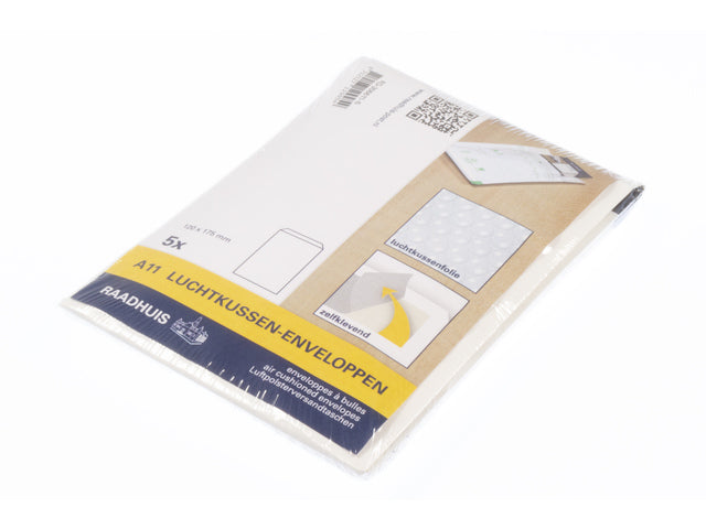 Luchtkussenenvelop Raadhuis 100x165mm A11 wit plakstrip krimp 5 stuks