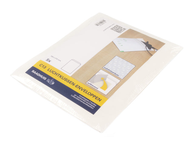 Luchtkussenenvelop Raadhuis 150x215mm C13 wit plakstrip krimp a 5 stuks