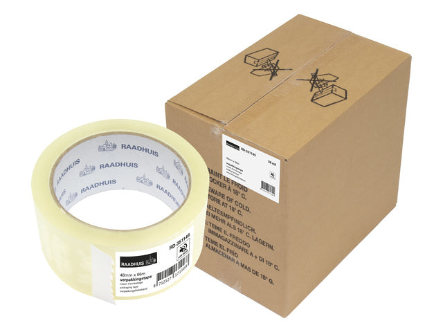 Verpackungsklebeband Raadhuis PP 48 mm x 66 m, transparent, geräuscharm, für 36 Rollen