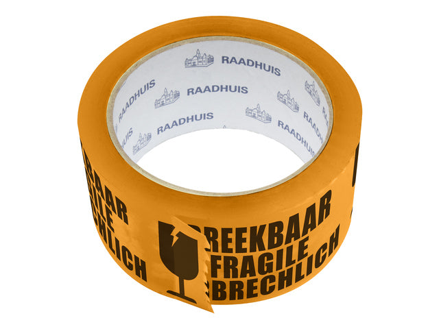 Paketklebeband für Raadhuis, 48 ​​mm x 66 m, orangefarben, breekbaar