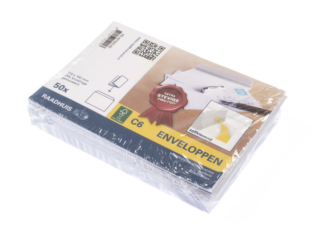 Dienstenvelop Raadhuis 114x162mm C6 plakstrip wit 50 stuks