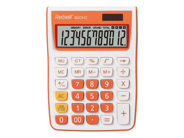 Rekenmachine Rebell-SDC912OR-BX wit-oranje desktop