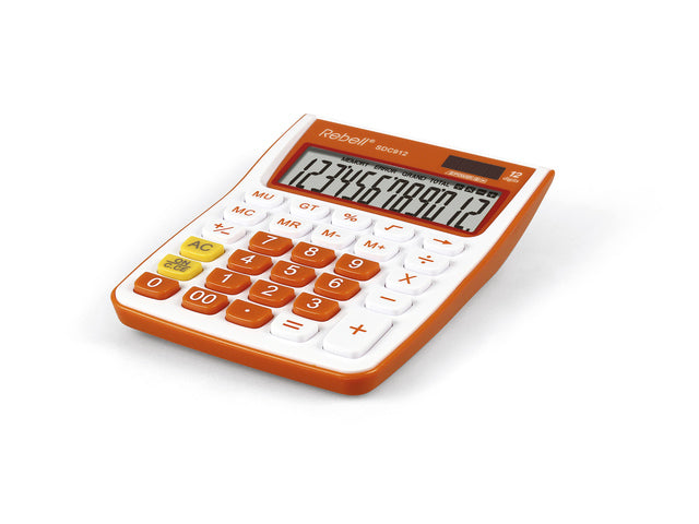 Rekenmachine Rebell-SDC912OR-BX wit-oranje desktop