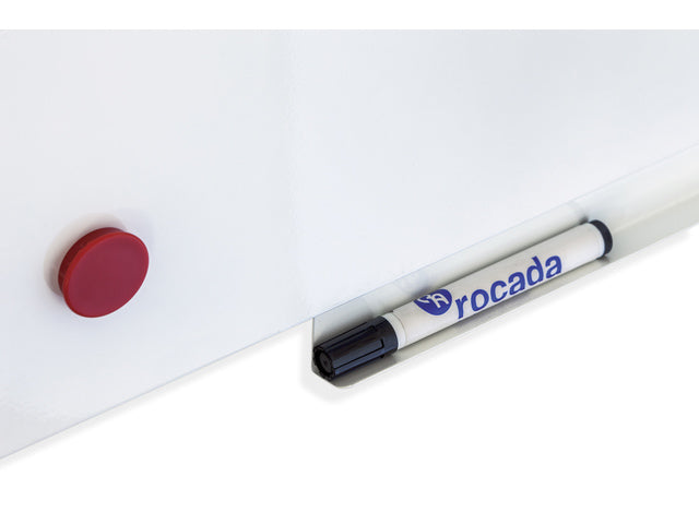 Whiteboard Rocada Skinclock 55x75cm wit gelakt met klok en kalender inclusief pennegoot