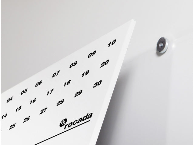 Whiteboard Rocada Skinclock 55x75cm wit gelakt met klok en kalender inclusief pennegoot