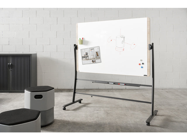 Whiteboard Rocada Naturel 129x100cm wit mobiel 2-zijdig