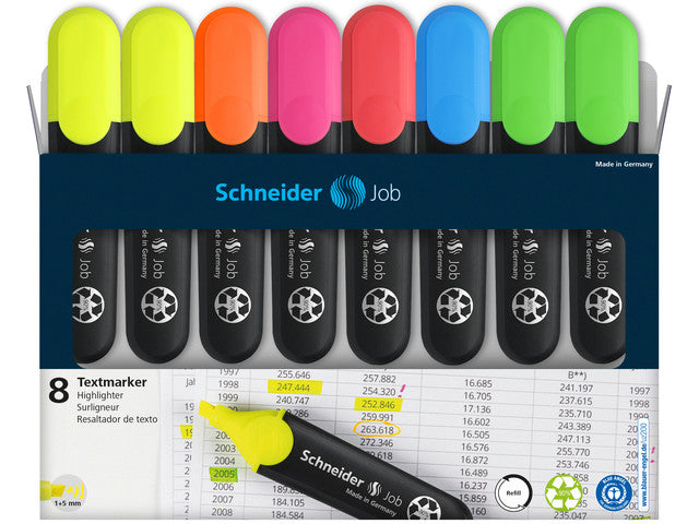 Textmarker Schneider Job 150, Etui mit 8 Stück, bunt sortiert
