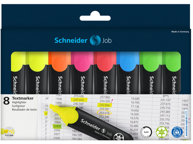 Textmarker Schneider Job 150, Etui mit 8 Stück, bunt sortiert