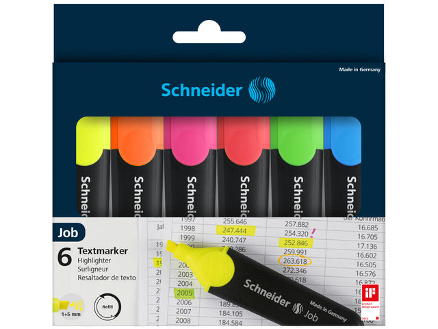Textmarker Schneider Job 150, Etui mit 6 Stück, bunt sortiert