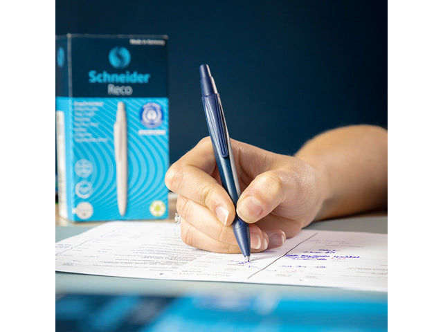 Balpen Schneider Reco donker blauw, schrijfkleur: blauw