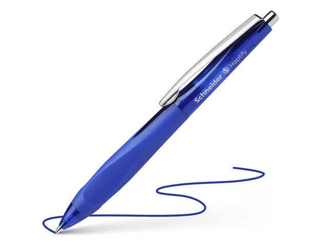 Balpen Schneider Haptify blau omhulsel, blauwschrijvend
