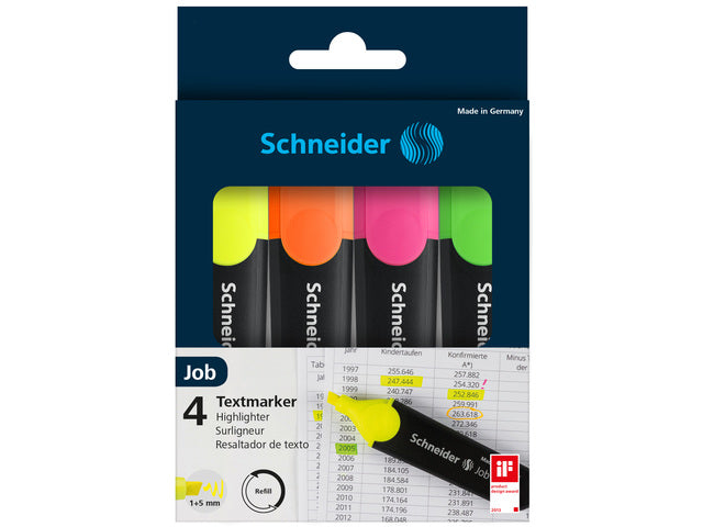 Textmarker Schneider Job 150, Etui mit 4 Stück, sortiert