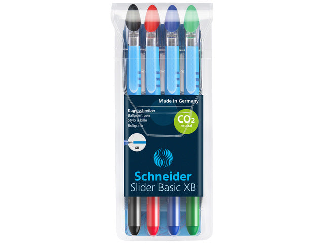 Balpen Schneider Slider Basic XB etui a 4 stuks wv 1 gratis