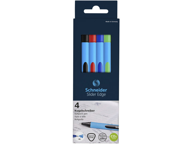 Balpen Schneider Slider Edge kartonetui a 4 stuks basiskleuren