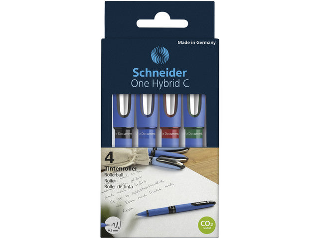 Tintenroller Schneider One Hybrid C 0,5 mm, Etui, 4 Stück