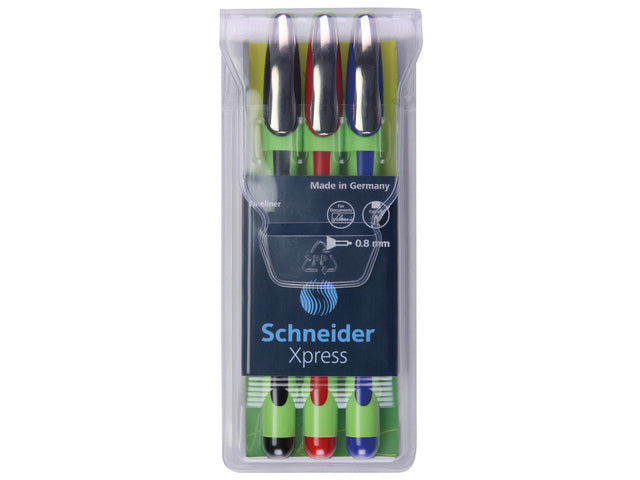 Fineliner Schneider Xpress 0,8mm Etui 1x schwarz, 1x rot, 1x blau