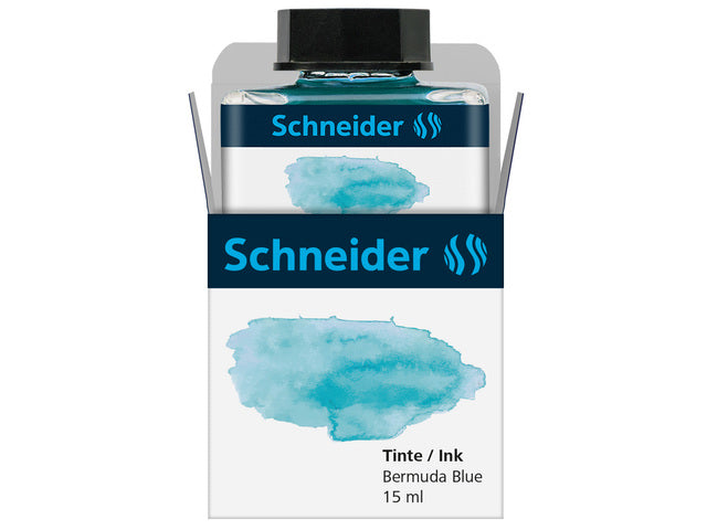 Inktpotje Schneider 15ml pastel Bermuda blauw voor vulpen en rollerball