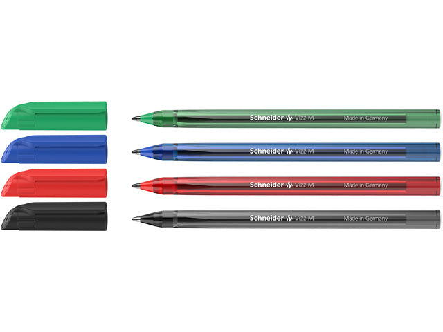 Balpen Schneider Vizz M blister a 4st. (zwart,rood,blauw,groen)