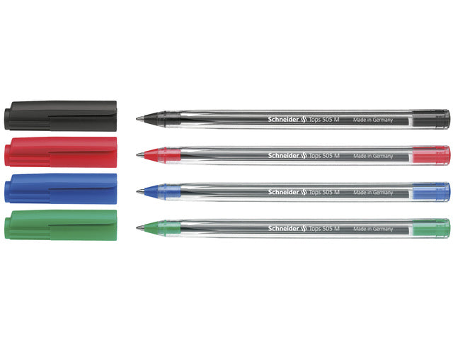 Balpen Schneider Tops 505 M blister a 4 stuks assorti