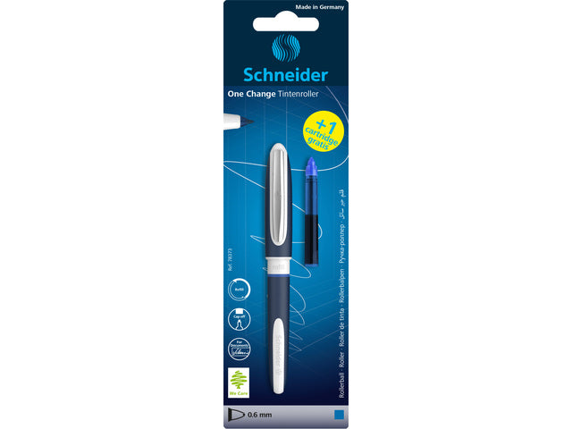 Tintenroller Schneider One Change 0,6mm blau + gratis Tintenpatrone