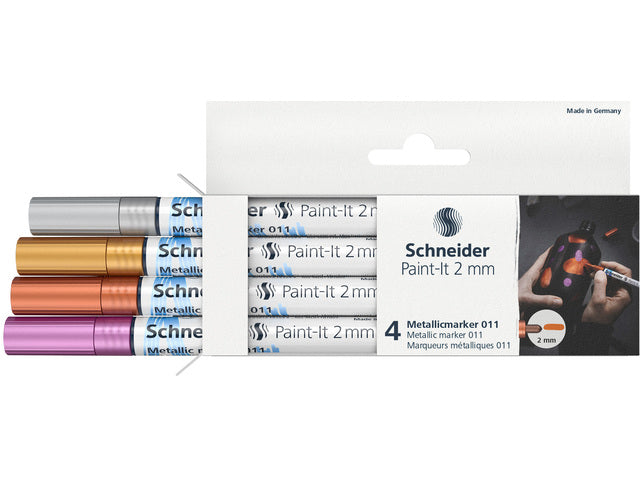Metallic marker Schneider Paint-it 011 2mm etui 4st. (metallic zilver, goud,