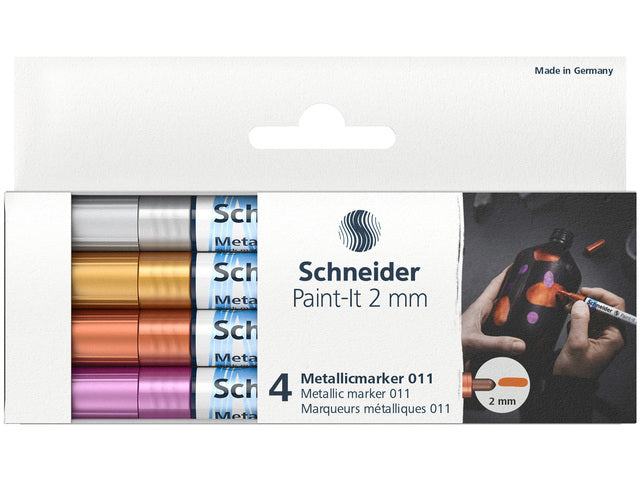 Metallic marker Schneider Paint-it 011 2mm etui 4st. (metallic zilver, goud,