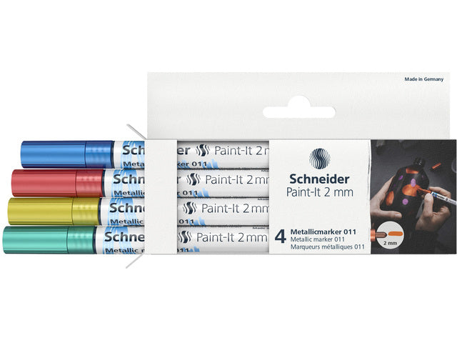 Metallic marker Schneider Paint-it 011 2mm etui 4st. (metallic blauw, rood,