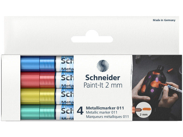 Metallic marker Schneider Paint-it 011 2mm etui 4st. (metallic blauw, rood,