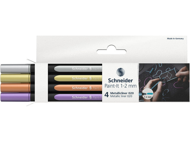 Metallic-Liner Schneider Paint-it 020 1-2 mm Etui 4. (metallisches Silber, Gold, Koper