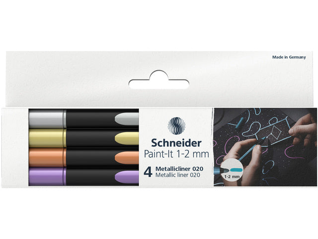 Metallic-Liner Schneider Paint-it 020 1-2 mm Etui 4. (metallisches Silber, Gold, Koper