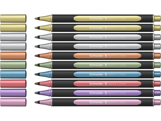 Metallic-Liner Schneider Paint-it 020 1-2mm doos 10st. ass.kleur (metallic silber 2x,