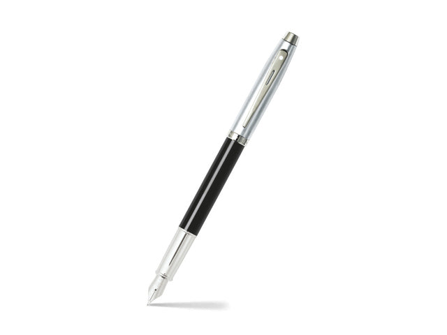 Vulpen SHEAFFER 100 E9313 M Glanzend zwarte cilinder geborsteld chroom kap vernikkeld
