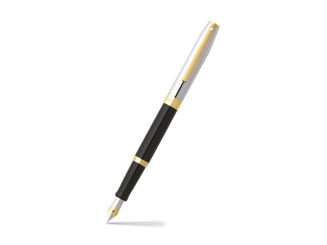 Vulpen SHEAFFER Sagaris E9475 F Glanzende zwarte chromen kap met gouden afwerking