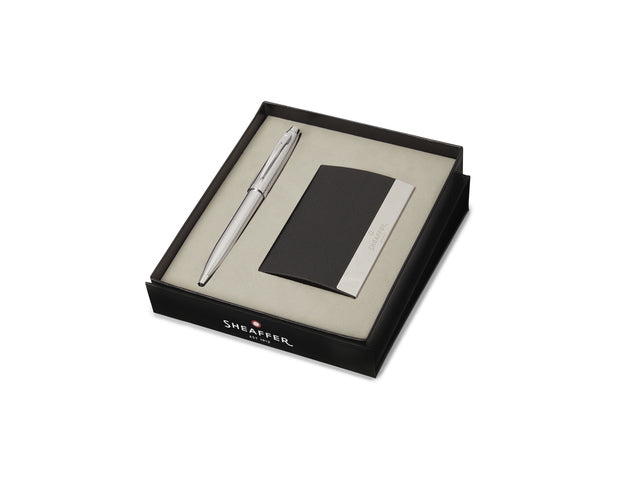 Balpen Giftset SHEAFFER 100 G9306 Geborsteld chroom vernikkeld met visitekaarthouder