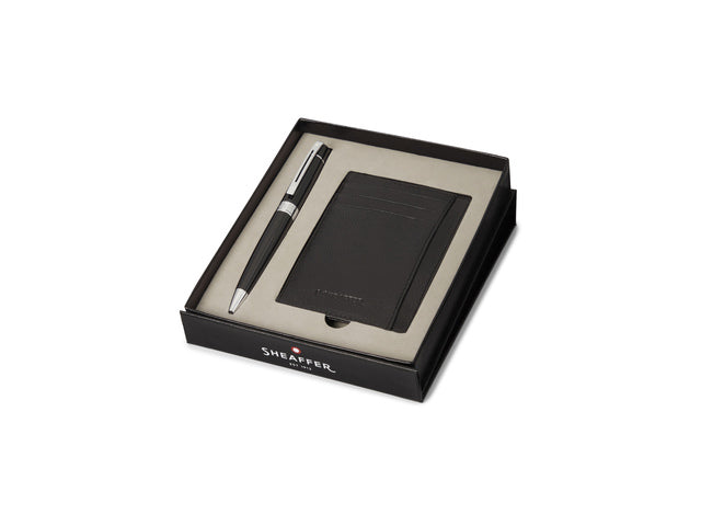 Balpen Giftset SHEAFFER 300 G9312 Glanzend zwart verchroomd met creditcardhouder