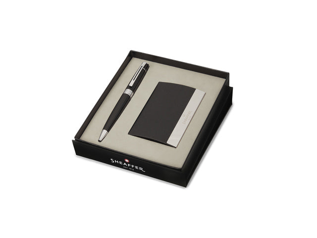 Balpen Giftset SHEAFFER 300 G9312 Glanzend zwart verchroomd met visitekaarthouder