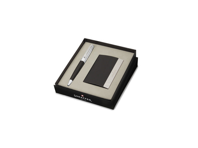 Balpen Giftset SHEAFFER 300 G9314 Glanzend zwart verchroomd met visitekaarthouder