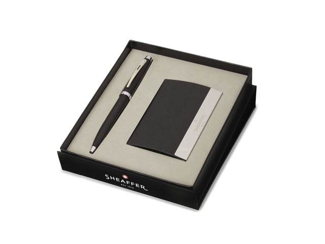 Balpen Giftset SHEAFFER 100 G9317 Mat zwart vernikkeld met visitekaarthouder