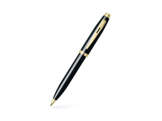 Balpen Giftset Sheaffer 100 G9322 Glanzend zwart goudkleurig met vergulde tafelklok