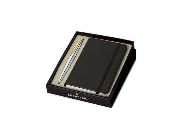 Balpen Giftset SHEAFFER VFM G9422 gepolijst chroom verguld met A6 notitieboek