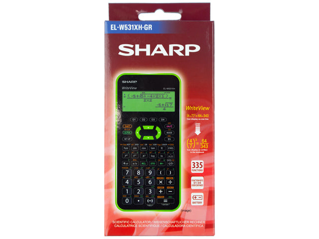 Rekenmachine Sharp ELW531XHGR zwart-groen wetenschappelijke schrijfweergave
