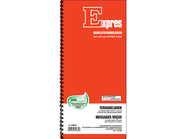 Terugbelboek Sigel Expres zelfkopiërend met spiraal FSC