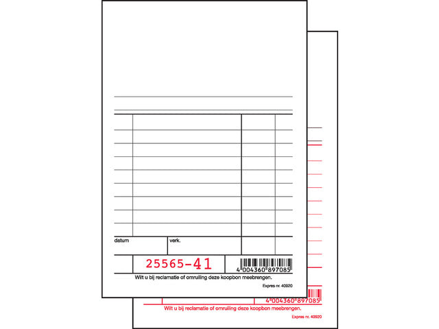 Kassablok Sigel Expres met carbon 150x110mm 2x50 blad wit