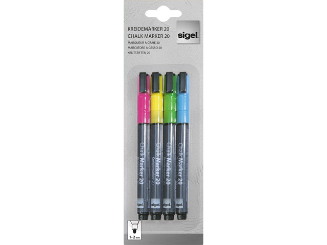 Krijtstift Sigel set 4kleuren ronde punt 1-2 mm