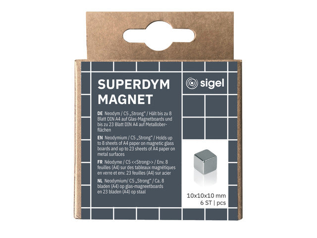 Magneten Sigel voor glasbord set 6stuks zilverkleurig C5 sterk 10x10x10mm