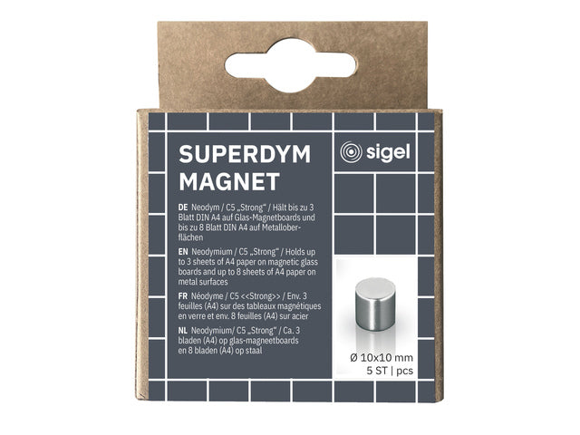 Magneten Sigel voor glasbord set 5stuks zilverkleurig C5 sterk rond 10x10mm