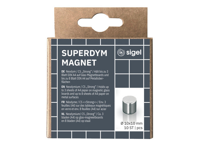 Magneten Sigel voor glasbord set 10stuks zilverkleurig C5 sterk rond 10mm