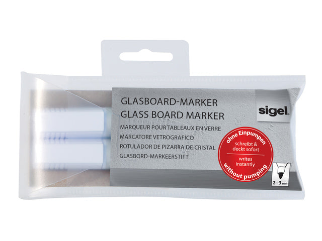 Glasbordmarker Sigel set 2 stuks wit ronde punt 2-3 mm