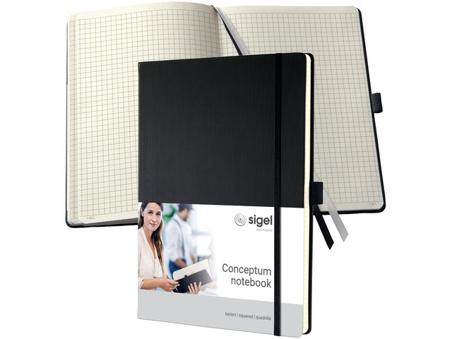 Noitiebook Conceptum Pure A4+ schwarz 5mm schwarz Hardcover. Genummerte Seiten, Innenausstattung, elastisches DMV-Elastik, Lus für den Stift, 2 Leisten. 194 Seiten 80 Gramm chamoiskleriges Papier. PEFC-zertifiziert