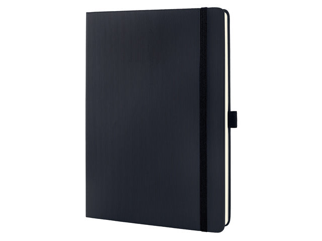 Notitieboek Conceptum Pure tablet maat zwart gelinieerd hardcover. Nummerde pagina's, inhoudsopgave, sluiting dmv elastiek, lus voor pen, 2 leeslintjes. 194 pagina's 80 grams chamoiskleurig papier. PEFC-gecertificeerd